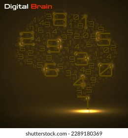 Digital brain with numbers. Artificial intelligence concept. Technology brain. Vector illustration