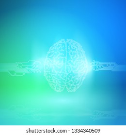 Digital brain on blue background. Artificial Intelligence concept.