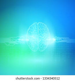 Digital brain on blue background. Artificial Intelligence concept.