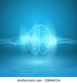 Digital brain on blue background. EPS10 vector.