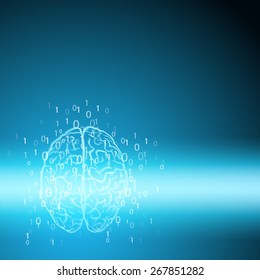 Digital brain on blue background. EPS10 vector.