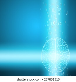 Digital brain on blue background. EPS10 vector.