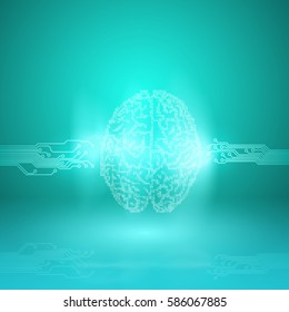 Digital brain on cyan background. EPS10 vector.