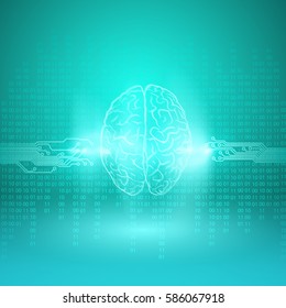 Digital brain on cyan background. EPS10 vector.
