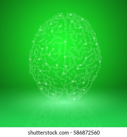 Digital brain on green background. EPS10 vector.