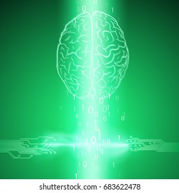 Digital brain on green background. EPS10 vector.