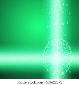 Digital brain on green background. EPS10 vector.