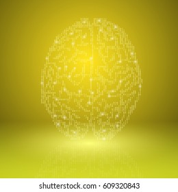 Digital brain on yellow background. EPS10 vector.