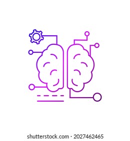 Digital Brain Outline Icon. Microchip In The Brain, Brain Robotics Technology. Gradient Linear Purple Contour Symbol. Isolated Vector Stock Illustration