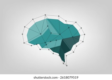 Digital Brain Polygonal Shape flat style, illustrating interconnected points symbolizing neural connections, vector illustration