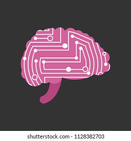 Digital brain printed circuit. Brains computer system. technology Vector illustration