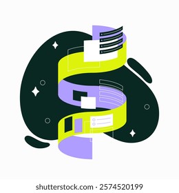 Digital Brain With Ribbon Elements In Flat Vector Illustration Symbolizing Artificial Intelligence, Neural Networks, And Data Processing, Isolated On White Background.