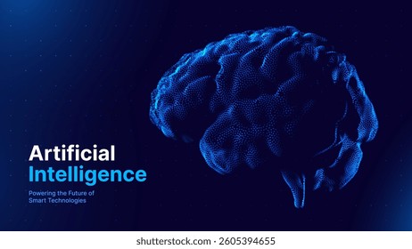 Digital Brain Shape Formed by Glowing Dot Mesh, Abstract AI Technology Structure for Machine Learning and Future Innovation. Vector Illustration.