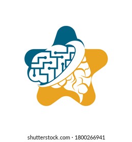 Digital brain in star shape logo design. Neurology Logo Think idea concept.