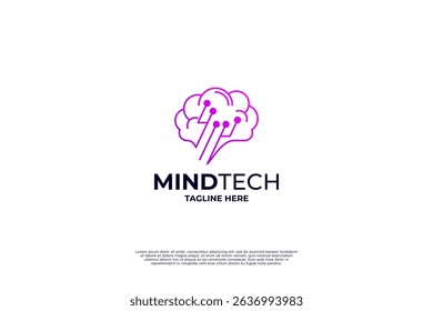 Digital brain tech logo design with circuit concept