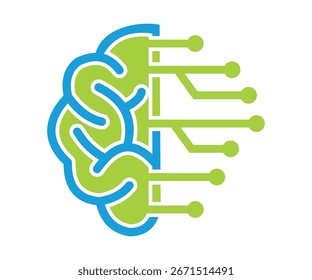 Digitales Gehirntechnologie-Logo, Logo-Design-Emblem-Vorlage für die menschliche Gehirntechnologie. Moderne Techno Smart Thinking Vektorgrafik auf weißem Hintergrund