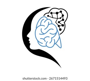 Digital brain tech logo, Human mind technology logo design emblem template. Modern techno smart thinking vector illustration on white background
