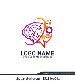 Digital brain tech logo. Modern abstract editable logo design
