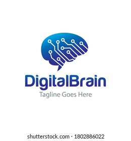 diseño de logotipo de tecnología cerebral digital ilustración vectorial