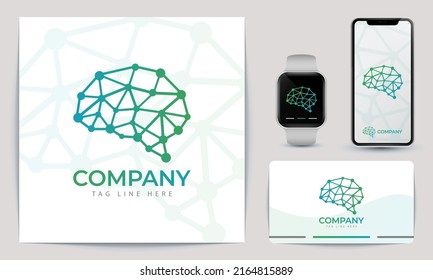 Digital brain technology logo Premium Branding. Stationary Template Vector Illustration. Isolated On White Background.