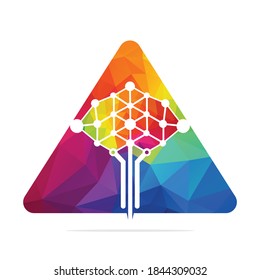 Digital Brain and triangle tree logo design concepts. Educational learning and technology companies logo.