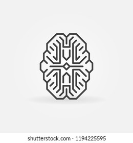 Digital Brain vector outline icon. Cyberbrain concept symbol in thin line style
