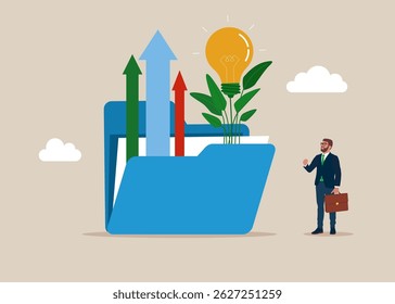 Digital brainstorming. Business with creativity and decisions.  Mindset grow concept. Modern vector illustration in flat style 