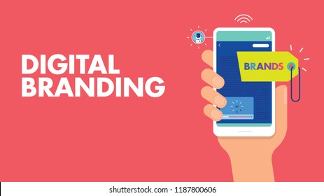 Digital Branding Concept - Can Use For Marketing Campaign, Business, U-tube, Website, Blog, Mobile, Commercial, Editorial, And Others. Vector.