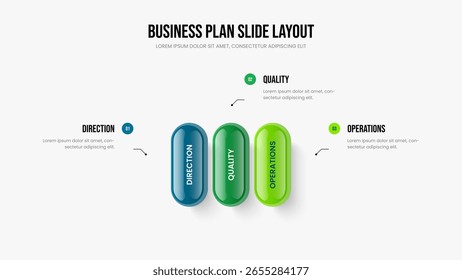Digital Briefing 3 Step Diagram Frame Layout. Consulting Planning Slideshow Design Vector Illustration. Corporate Plan Three Element Infographic Presentation Template.