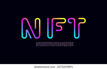 Digital bright alphabet, font from segment rounded thin line, minimal linear style letters and numbers, part three, vector illustration 10EPS