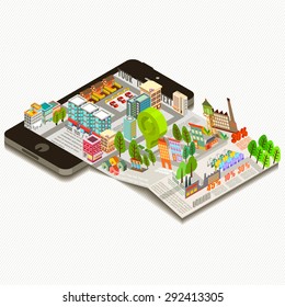 Digital brochure, Map on mobile application, Vector illustration. 