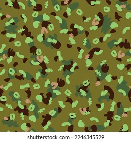 Digital Brown Camouflage. Abstract Army Paint. Dirty Camo Print. Hunter Beige Pattern. Modern Woodland Background. Seamless Print. Camo Green Canvas. Seamless Vector Camoflage. Grey Vector Pattern.