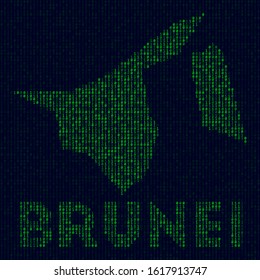 Digital Brunei logo. Country symbol in hacker style. Binary code map of Brunei with country name. Beautiful vector illustration.