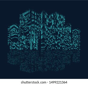 Digital building and city illustration. Abstract technology binary city. Graphic concept for your design.