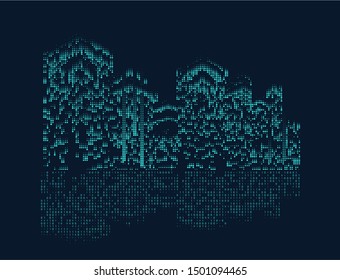 Digital building and city illustration. Abstract technology binary city. Graphic concept for your design.