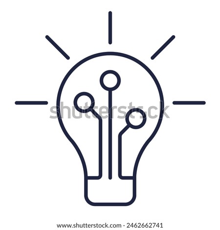 Digital bulb line icon. Information technology concept. Light bulb with tech circuit. Outline logo isolated on white background. Flat linear design. Editable vector stroke. Pixel Perfect.