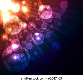 Digital burst, abstract background with glowing figures ,circles and spheres