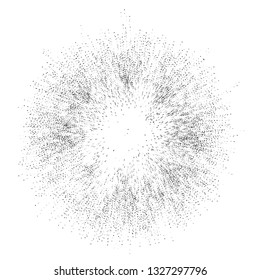 Digital burst pattern with multiple dots. Explosion consist of black particles isolated on white background. Futuristic big data illustration. Abstract dotted concept for galaxy or universe design.