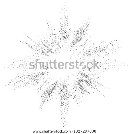 Digital burst pattern with multiple dots. Explosion consist of black particles isolated on white background. Futuristic big data illustration. Abstract dotted concept for galaxy or universe design.