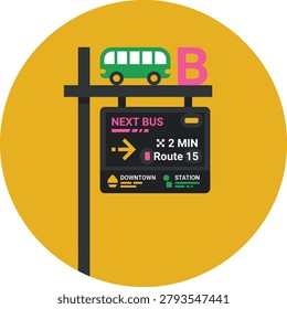 Digital Bus Stop Information Board Showing Next Arrival Time Icon