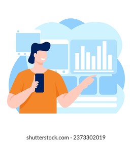 análisis de negocio digital, análisis de datos de desarrollo empresarial en línea, infografías y diagramas de procesos
