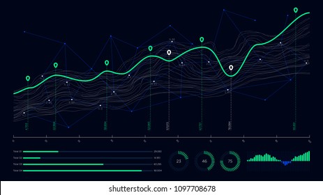 Digital business analytics concept, data threads graphic visualization