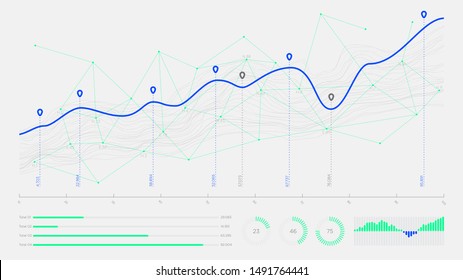 Digital business analytics concept, data threads graphic visualization, Hi-tech concept innovation
