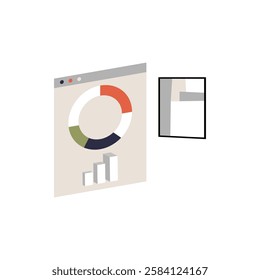 Digital Business Analytics Dashboard In Flat Vector Illustration Symbolizing Data Visualization, Performance Metrics, And Market Insights, Isolated On White Background.