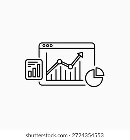 Digital Business Analytics Icon with Growth Charts, Reports, and Data Visualization on a Browser Interface. Vector Illustration.
