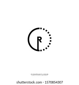 digital business black circle R logo letter simple design concept.