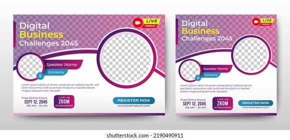 Digital Business Challenges live webinar banner invitation and social media post template. Business webinar invitation design. Vector EPS 10