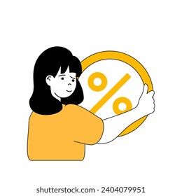 Digital business concept with cartoon people in flat design for web. Woman makes sales with discounts prices in online store blog. Vector illustration for social media banner, marketing material.