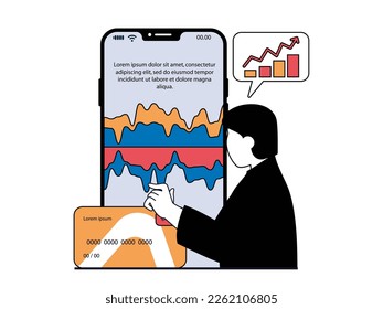 Digital business concept with character situation. Businessman improve work processes, get profit growth, accounting and company audit. Vector illustrations with people scene in flat design for web