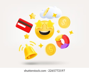 Concepto de negocio digital con iconos y emojis. 3.ª ilustración vectorial